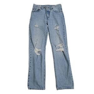 Levi's 27 501 Original Distressed Jeans Light Wash Straight Leg Button Fly